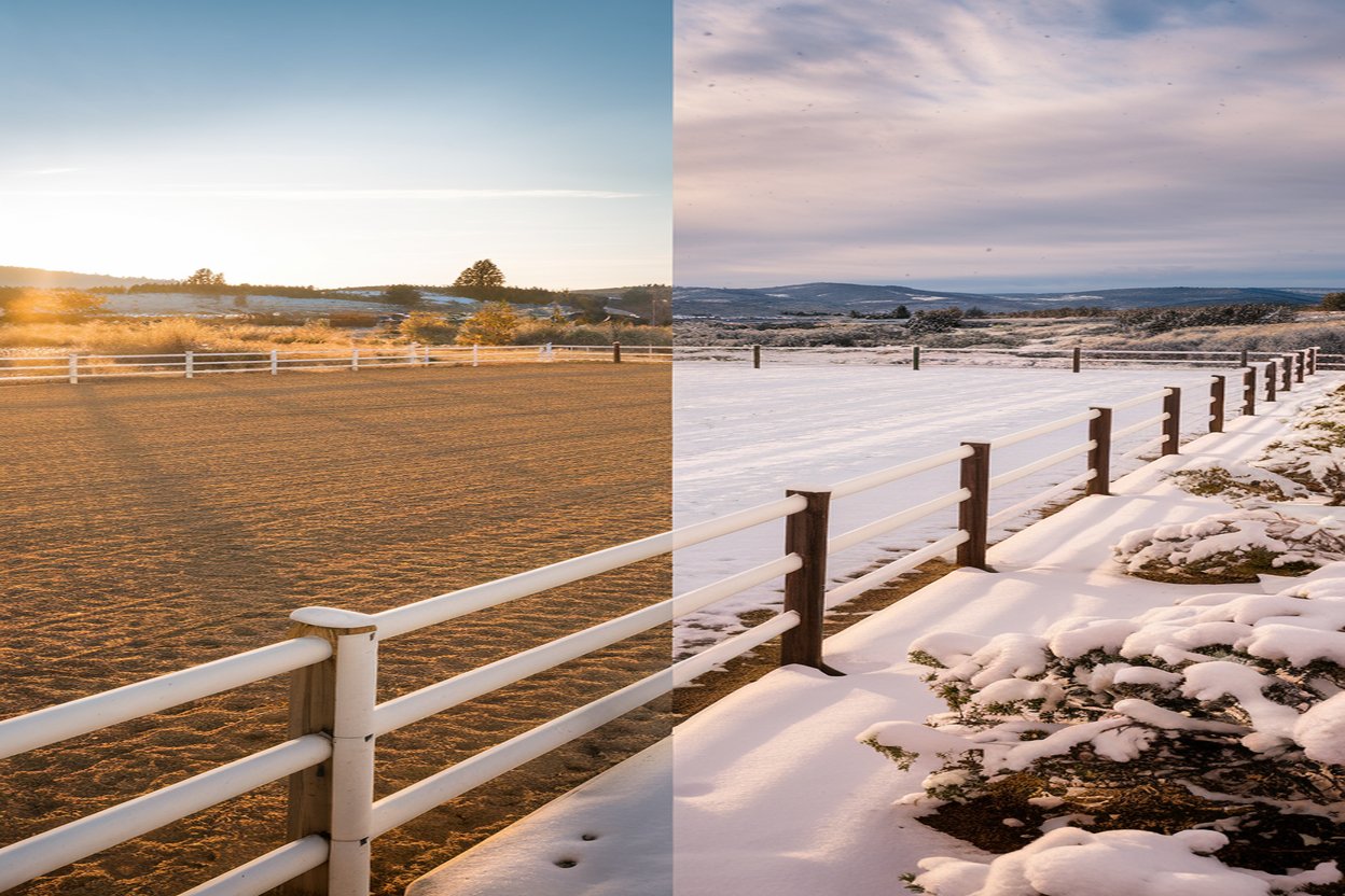 Eastern Oregon horse property showing summer and winter riding conditions