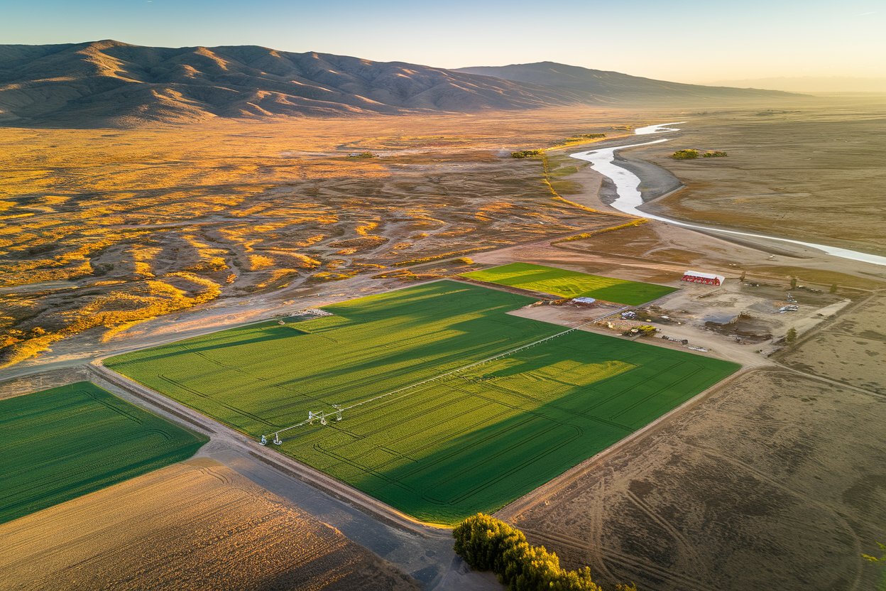 Irrigated ranch property in the Oregon-Idaho border region showing the value of water rights