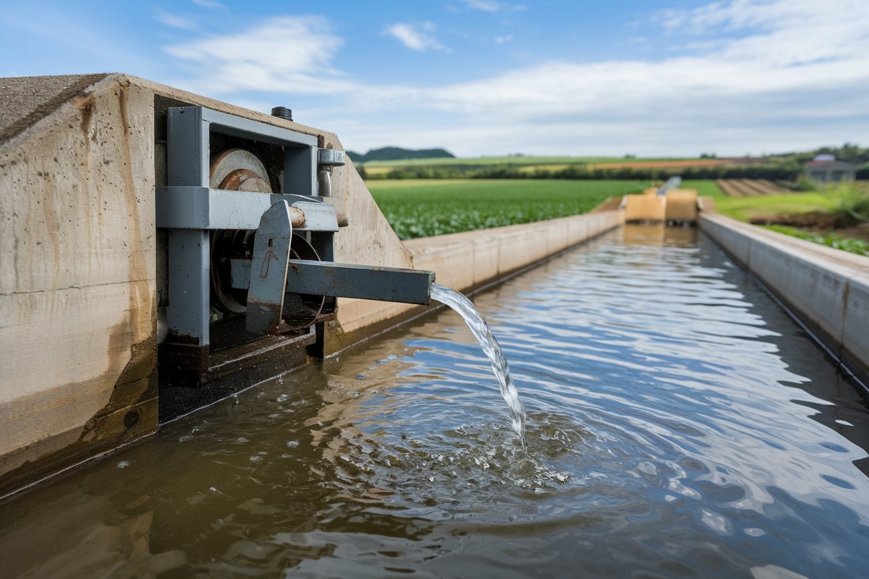 Irrigation headgate delivering water to ranch property in the Oregon-Idaho region
